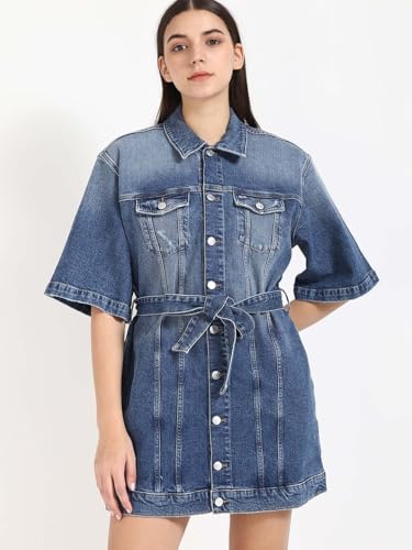 Cotton Spread Collar Denim Dress