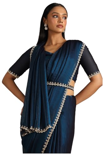 Soch Womens Blue Organza Saree With Stone Work