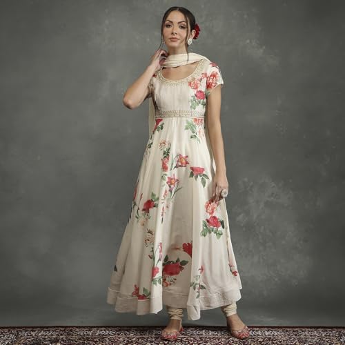 BIBA Women's Silk Chanderi Kurta Sets (CKD10748AW24CRM_Neutral