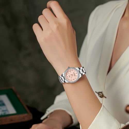 NIBOSI Women Watches Analogue Wrist Watches Watches for Women's & Girls&Miss&Ladies Rose Gold Dial Watch with Stylish Diamond （Rose Gold Silver）