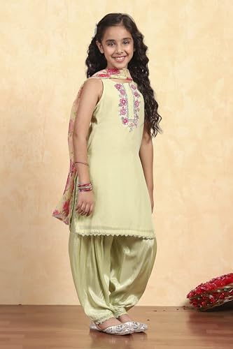 BIBA Girl's Sea Green Polyester Straight Solid Suit Set