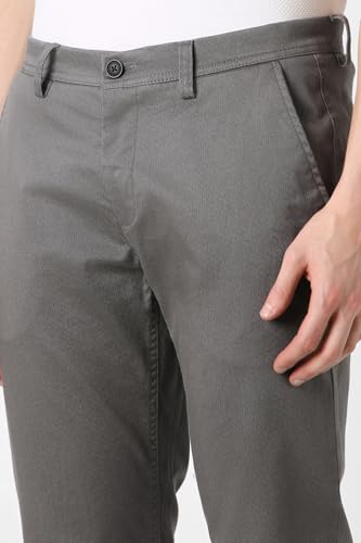 Men Grey Textured Super Slim Fit Casual Trousers