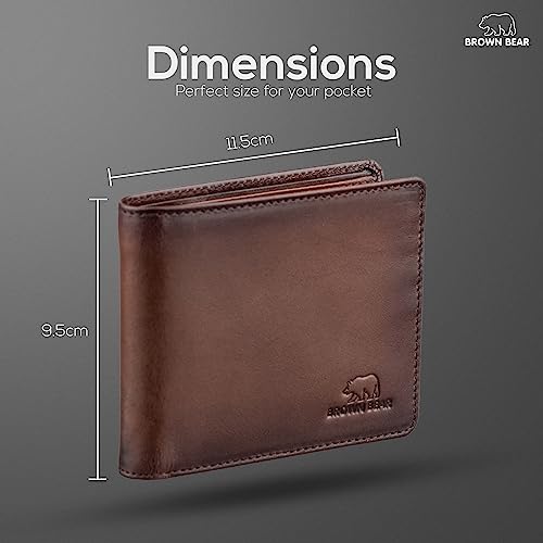 BROWN BEAR Nappa Leather RFID Wallet for Man, Slim Bifold (Brown)