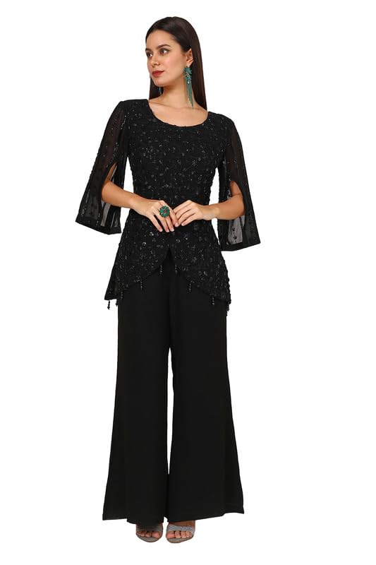 Soch Womens Black Georgette Blend Suit Set With Sequins