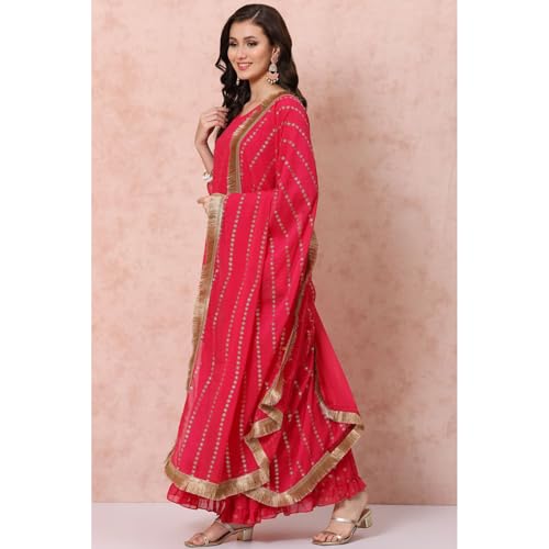 Rangriti Women Polyester Printed Suit Set (RSKASSORTED15955_Pink_S)
