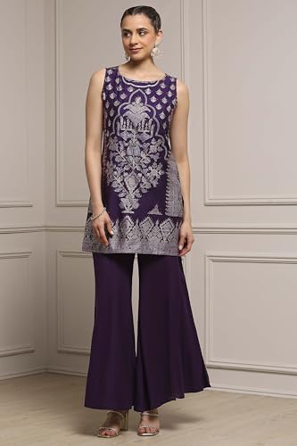 Biba Women Purple Viscose Blend Straight Printed Kurta Pants Set_30