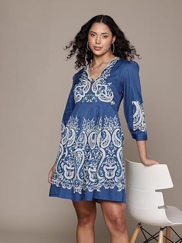 Label RITU KUMAR Blue Fallon Short Dress
