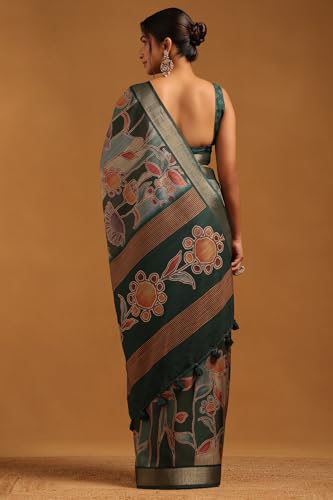 Soch Womens Green Tussar Botanical Saree