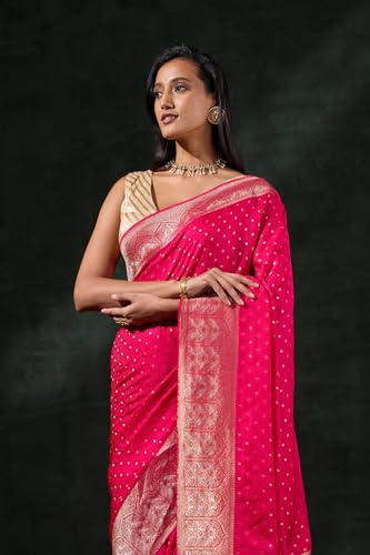 Taneira Women Pink Viscose Woven Saree with Unstitched Blouse Piece (SAPP02AB0918-Pink)