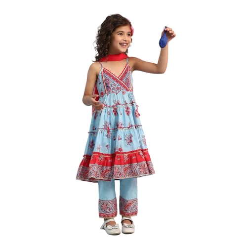 Biba Girl's Cotton Kurta Set (KWPAISLEY6399SS25SKBLU_Sky Blue