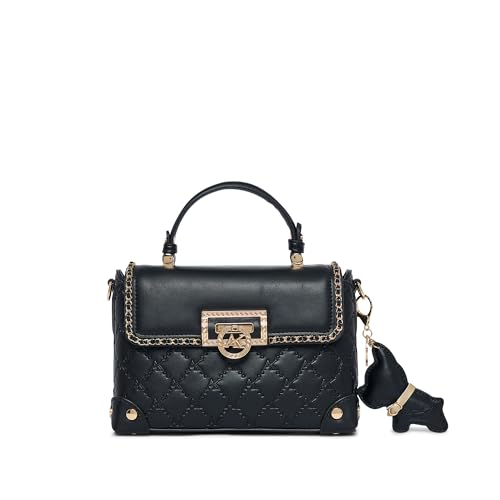 Akiki London Women's Hampton 22 Flap Satchel Handbag|comes with Dog Charm|Top Grab Handle|Metal Finish|Stylish Ladies Purse|Party Handbag for Women
