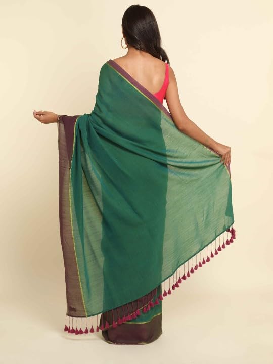 Suta Green Purple Solid Cotton Blend Saree