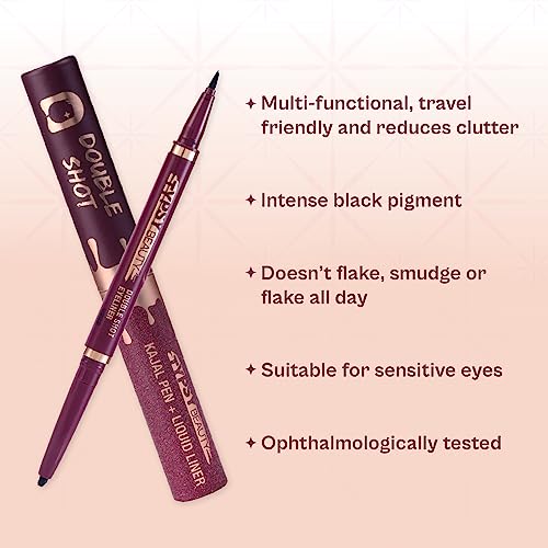 Typsy Beauty Double Shot Kajal + Eyeliner Pen I 100% Opaque | | 48hr Wear | Intense Black I Double-Sided I Dual Liner I Fine Precision Tip I Waterproof & Smudge Proof I 0.65g