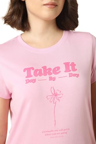 Van Heusen Women Front Print Lounge T-Shirt - Round Neck, Short Sleeve, Ultra Soft