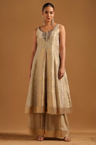Soch Womens Beige Brocade Zari Woven Salwar Suit With Cutdana