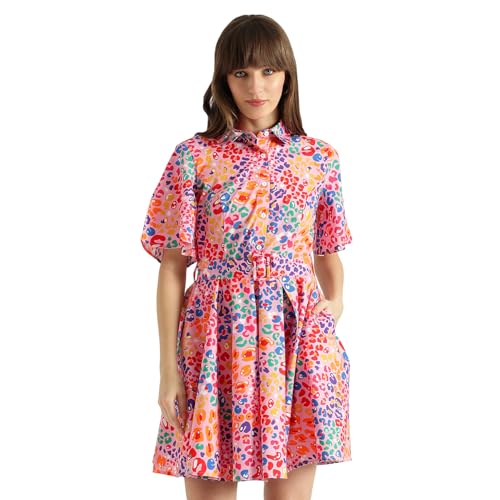 United Colors of Benetton Spread Collar Printed Flared Dress (Size: S)-25A4WVNDR408I902 Multicolour