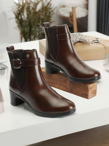 Elle Women's Fashionable Buckle Boots Colour-Brown, Size-UK 4