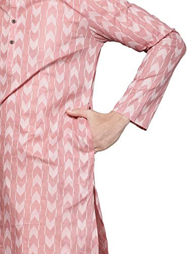 Manyavar Mens Kurta Only, Ethnic Kurta for Men, Full Sleeves Mandarin Collar Wave Blended Cotton Kurta Only (Gajari) (3XL)