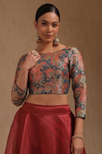 Soch Womens Blue Tussar Paisley Print Padded Blouse