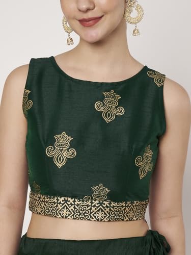 studio rasa Women's Dupion Block Printed Back-tie Readymade Blouse for Festive Wedding Party (TPWC725BL75S_Green-2_Small)