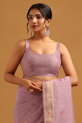 Soch Womens Lavender Chanderi Botanical Zari Woven Saree With Tassel