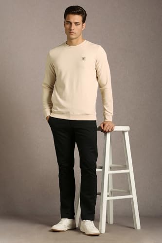 Men Casual Beige Textured Sweatshirt