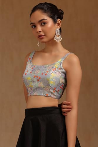 Soch Womens Light Grey Art Silk Floral Print Padded Blouse