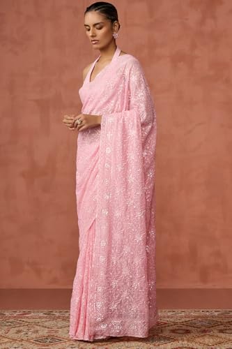 Soch Womens Pink Georgette Floral Print Saree