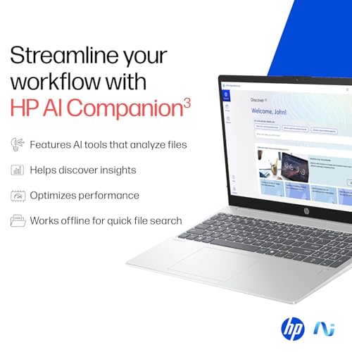 HP OmniBook 3 AMD Ryzen AI 5 340 Next Gen AI Laptop, (16GB DDR5, 512GB SSD), Anti-Glare,15.6''/39.6cm FHD, Win11,Office24, Silver,1.7kg, FHD Camera w/Privacy Shutter, fn0007AU