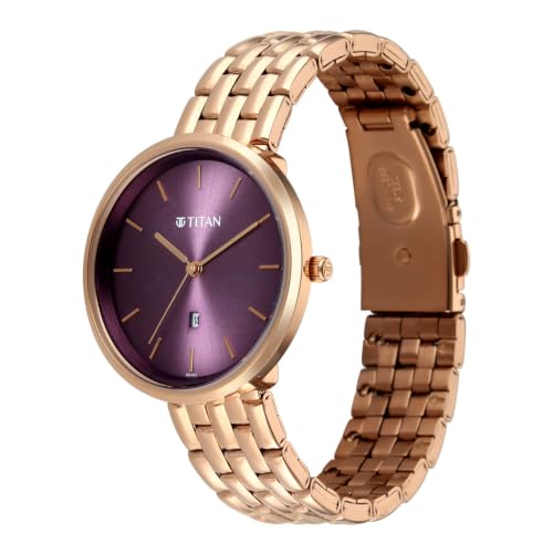 Titan NEO 12 Quartz Analog 3Hands with Date Display Pink Dial Rose Gold Color Strap Watch for Women - 2784WM03