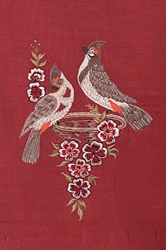 RENE MAROON COTTON TUSSAR BIRD MOTIF EMBROIDERED BLOUSE(D-1005527-46)