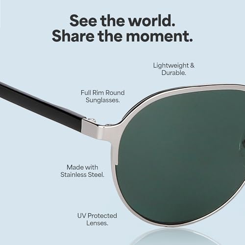 John Jacobs | Silver - Green | Full Rim Round Stylish & Premium Sunglasses | JJ Tints | 100% UV Protection (UV 400) | Men & Women | Narrow | JJ S13873