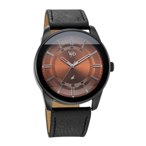 Fastrack Vyb Drift Quartz Analog 3 Hands Burnt Orange Dial Black Leather Strap Watch for Guys - FV30021NL03W