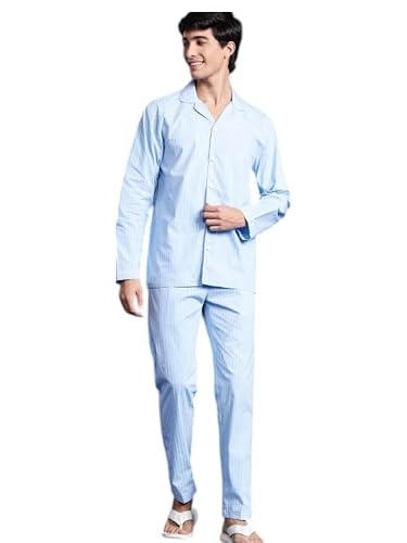Hancock Men Cotton Striped Night Suit White Size S