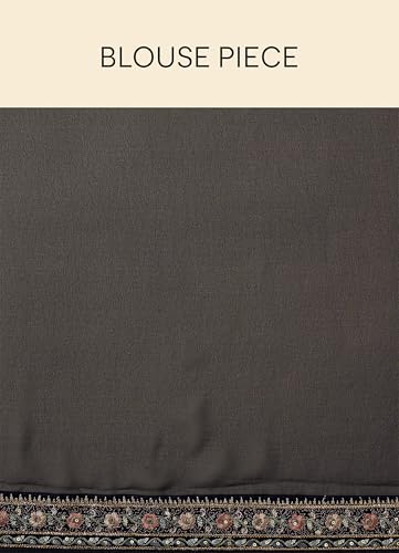 MOHEY Women's Georgette Paisley Embroidered Saree with Blouse Piece(Indigo Blue)