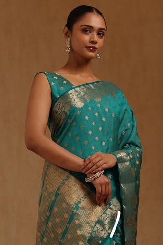 Soch Womens Teal Green Art Silk Zari Woven Saree