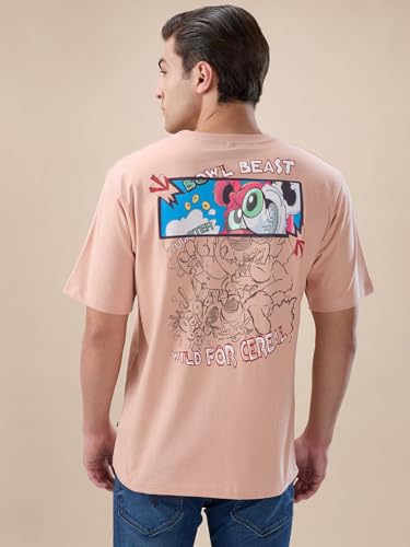 Status Quo Men's Back Graphic Print Round Neck Half Sleeves Oversized T-Shirt | 100% Cotton | Misty Rose | L