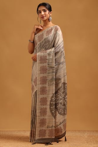 Soch Womens Beige Tussar Warli Printed Saree