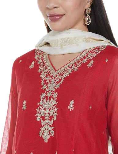 BIBA Women EMBROIDERY KALIDAR SALWAR KURTA DUPATTA(SKDJEWELLED CHARM8990_RED_34)