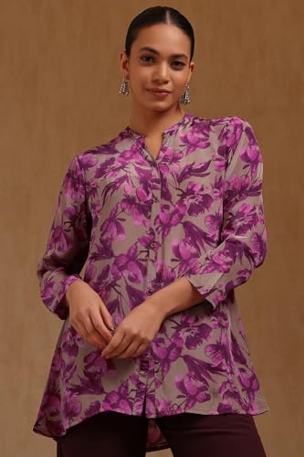 Soch Womens Purple Crepe Floral Print Tunic