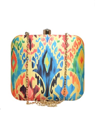 Artklim Blue And Red Ikkat Printed Clutch