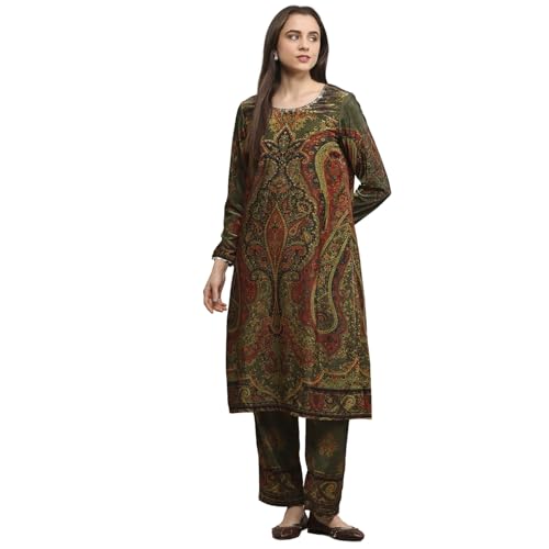 Biba Women Heena Green Polyester Straight Printed Kurta Pants Set_34