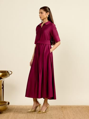 Aarke Ritu Kumar Purple Vinayak Solid Fit & Flare Full Sleeves Long Dress