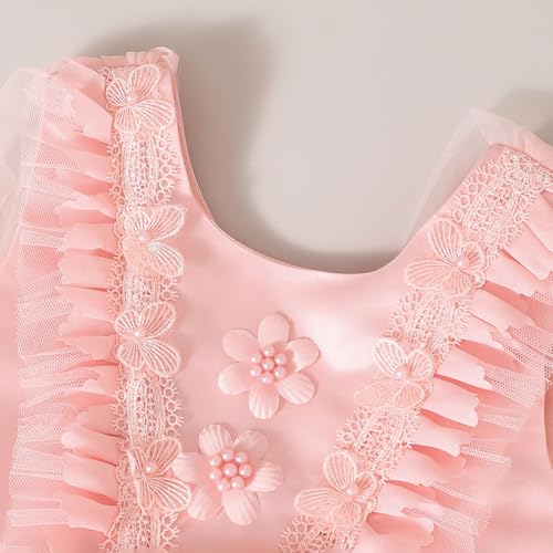 Hopscotch Girls Peach Sleeveless Lace Overlay Floral Applique Party Dress for Age (4-5 Years)