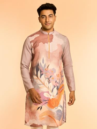DIWAS BY MANYAVAR Men's Cotton Blend Floral Abstract Print Kurta Set (Lilac,M)