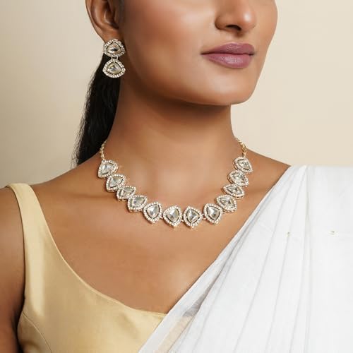 TEEJH Vatsala Silver White Necklace set