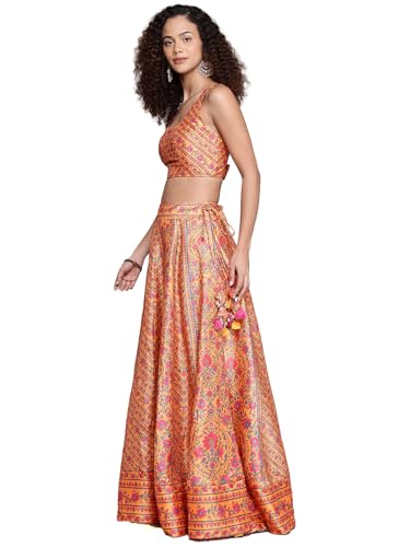 Aarke Ritu Kumar Yellow Fern Square Neck Blouse With Lehanga And Dupatta