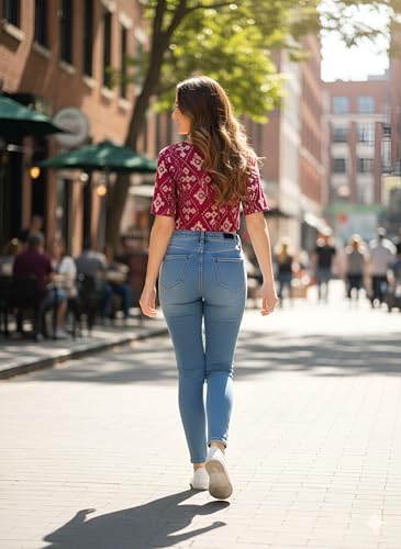 Yash Gallery Women’s Cotton Printed Blouse Round Neck Half Sleeve with Side Bob Elastic (Maroon)