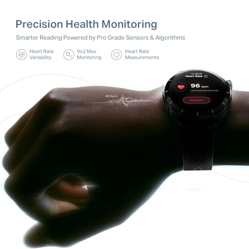 boAt Chrome Eon, Premium Metal Body, 1.43” (3.63 cm) AMOLED Round Display, AI Coach Health Insights, Advanced S1 Processor, Auto Heart Rate, HRV, VO2 Max, Smart Watch for Men & Women (Active Black)