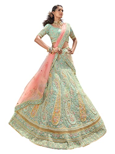 FUSIONIC fantastic zarkan and zari Work turquoise Color Lehenga Choli For Women